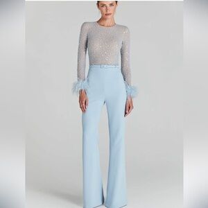 NADINE MERABI Light Blue Flare Jumpsuit